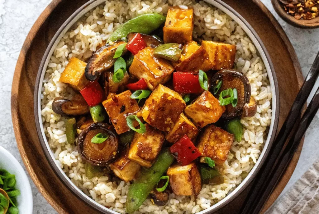 Honey Seared Tofu Vegetables With Brown Rice