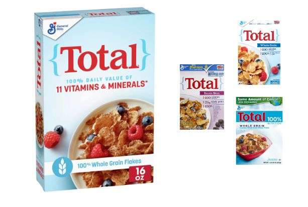is Total Cereal Vegan and Gluten Free Whole Grain, Raisin Bran, Honey and Chocolate